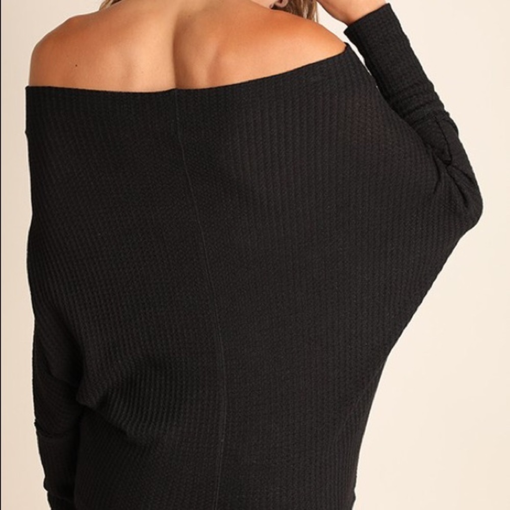 Black Knit Off Shoulder Batwing Long Sleeve Top - Picture 4 of 4